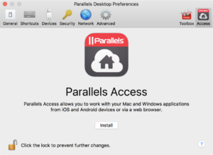 Installing Parallels Access from within Parallels Desktop 13