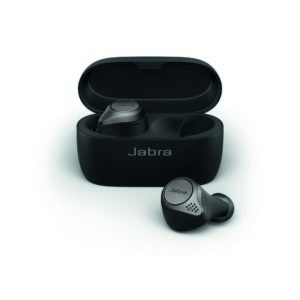 Jabra Elite 75t Titanium Black cradle earbud front LB