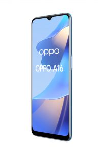 OPPO A16 Pearl Blue 45FrontRight con Logo