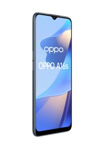 OPPO A16s Crystal Black 45FrontLeft con Logo