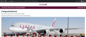 Figura 3 Sito web di truffa con falso messaggio di lotteria della compagnia aerea Qatar