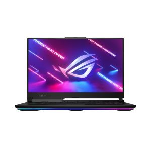 Front angle of the ROG Strix SCAR 17 with the ROG Fearless Eye logo visible on screen