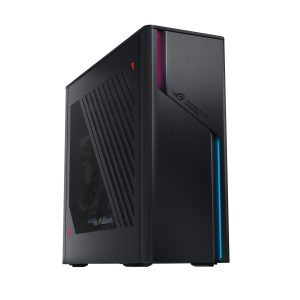 ROG G22CH desktop with Aura lighting from left angle