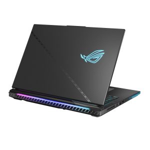 Rear side of the ROG SCAR 16 18 highlighting its design with RGB lighting
