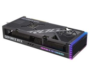 ROG Strix GeForce RTX 4070 graphics card rear angled view