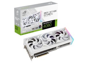 ROG Strix GeForce RTX 4080 White Edition OC packaging with graphics card