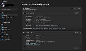 impostazioni sistema info sistema