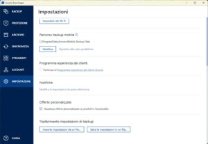 Acronis True Image 19 Impostazioni 2