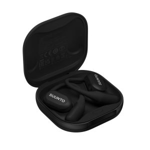 Suunto presenta Spark, cuffie open-ear a conduzione aerea: leggere e smart, offrono suono immersivo mantenendo la consapevolezza ambientale 27 Suunto Spark Black SS051356000 Case perspective quarter