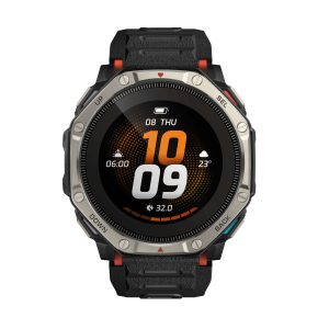 Amazfit presenta il primo orologio sportivo al mondo con display AMOLED dotato di un sistema a doppia alimentazione solare 15 T Rex Dual Solar Global Standard Rendering Front Black Silicone