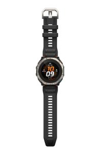 Amazfit presenta il primo orologio sportivo al mondo con display AMOLED dotato di un sistema a doppia alimentazione solare 22 T Rex Dual Solar Global Standard Rendering Front Expansion Black Silicone